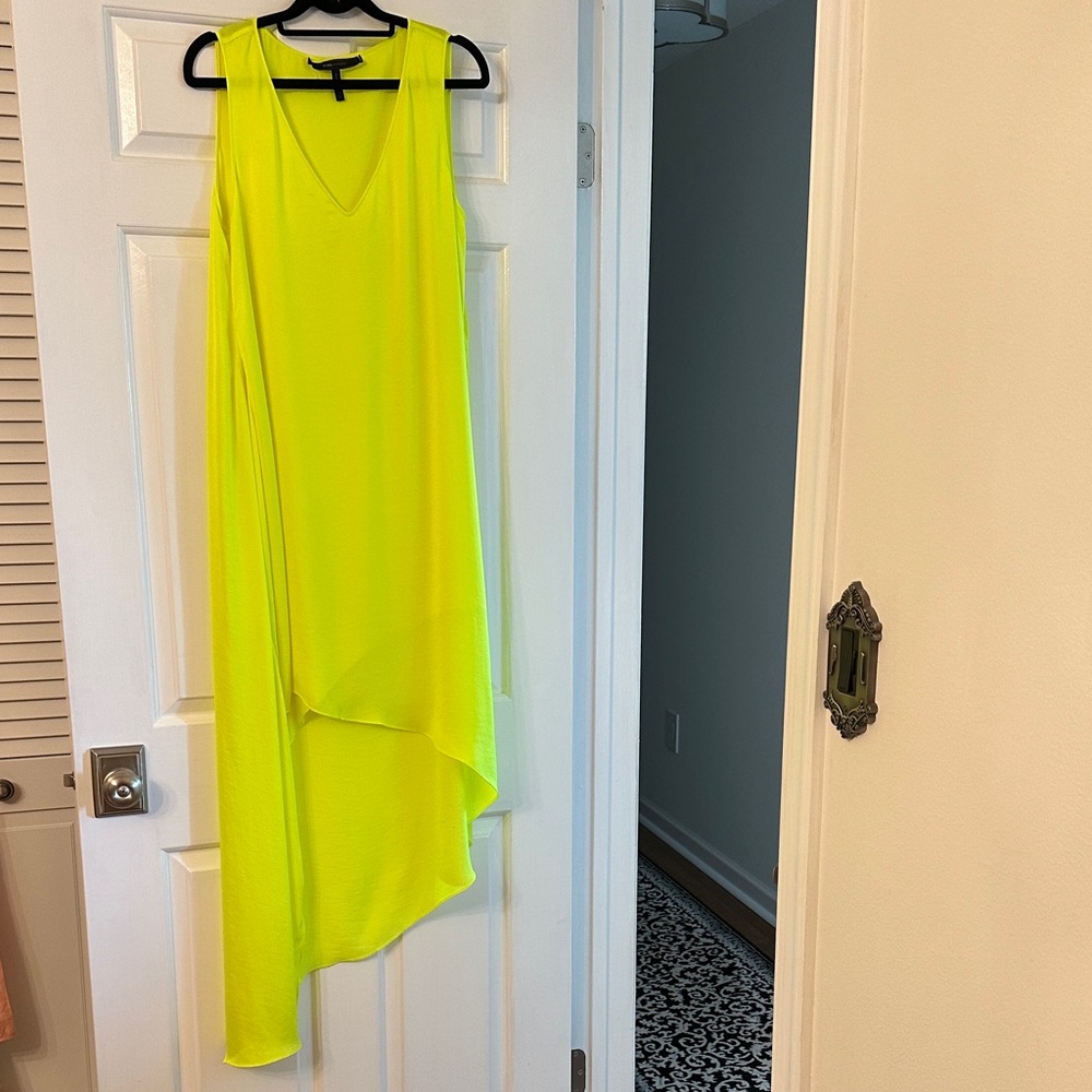 BCBG Vibrant Neon Yellow Asymmetric Sleeveless Dress